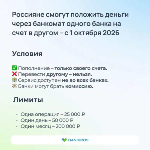 Россияне смогут положить деньги через банкомат одного банка на счет в другом: что изменится с 1 октября